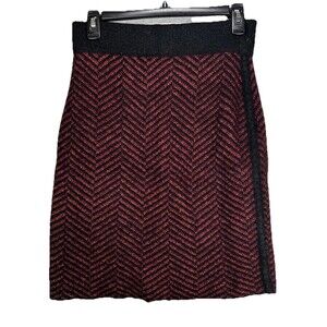 Jia Collection Reversible Glenda Wool Blend Skirt Red Black Chevron Size Small